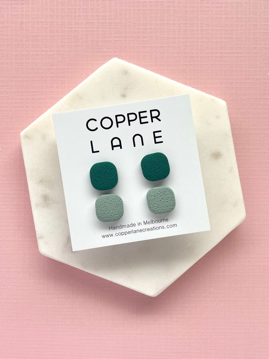 Stone Look Earring Stud 2 Pack - Forest and Sage