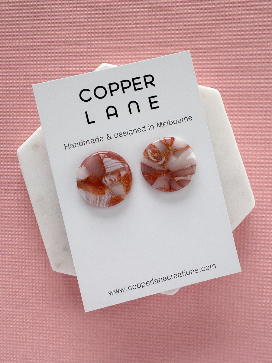 Large Round Stud Earrings - Copper Red