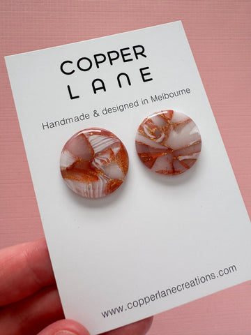 Large Round Stud Earrings - Copper Red