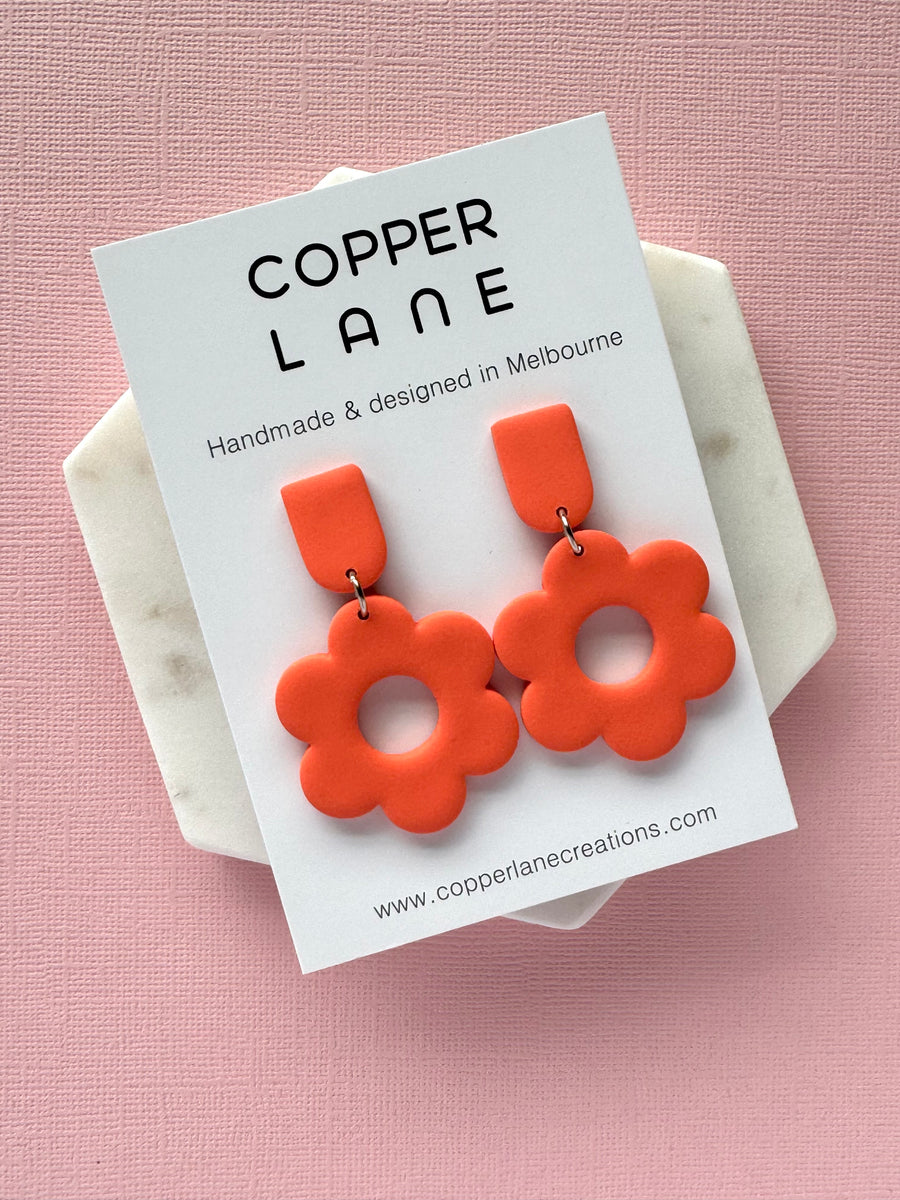 Flower Power Dangle Earrings - Orange