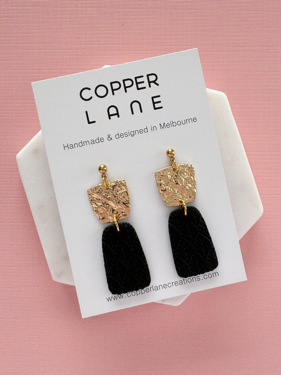 Sophia Dangle Earrings - Black/Gold