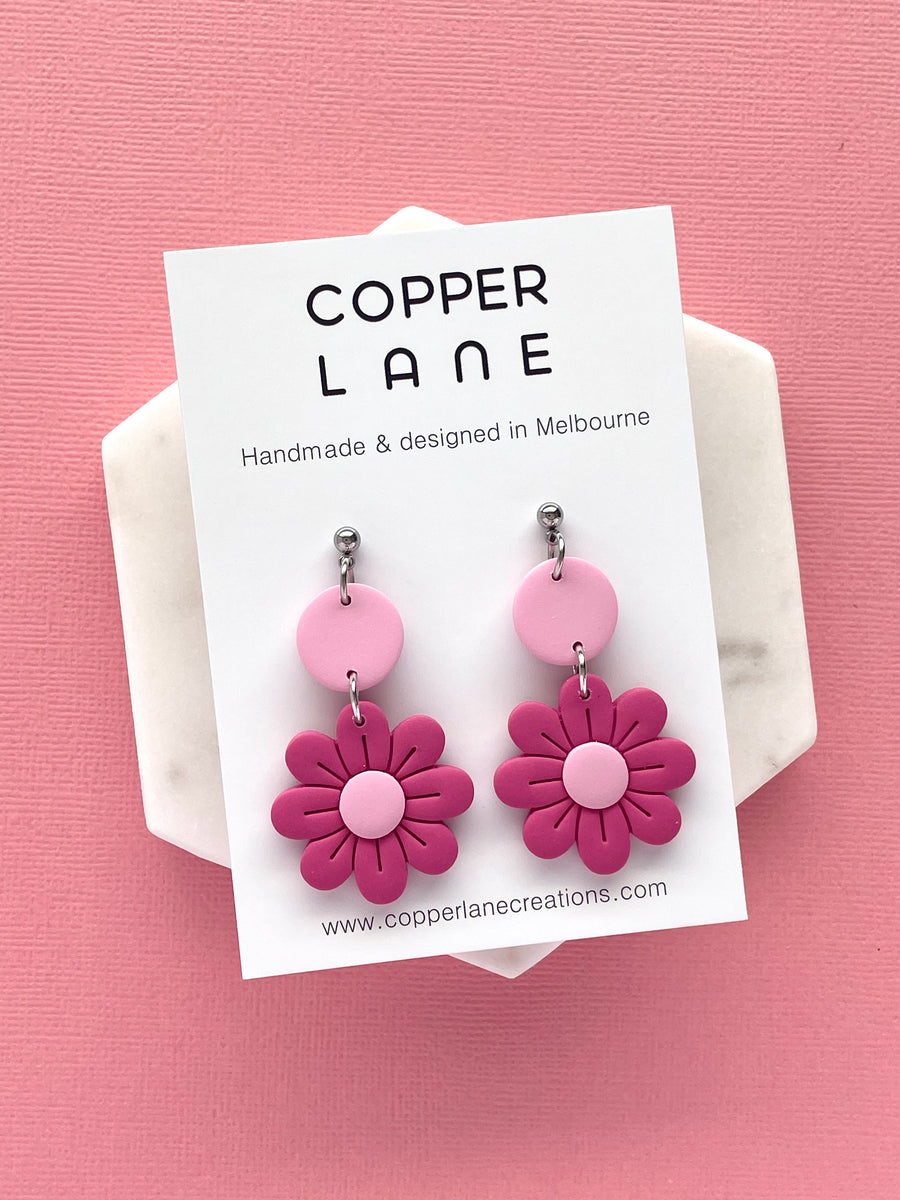 Aster Dangle Earrings - Pink (Choose Colour)