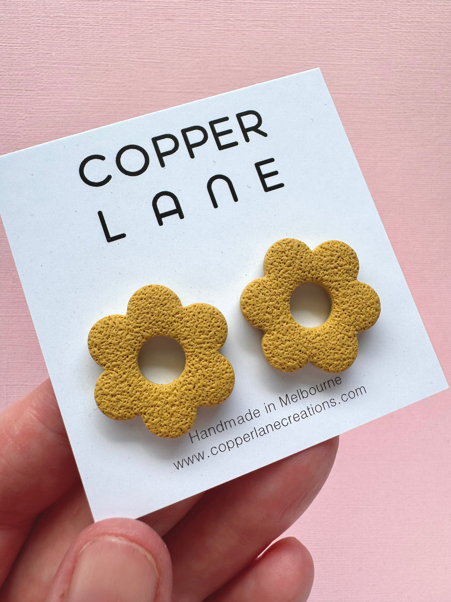 Daisy Stud Earrings - Mustard