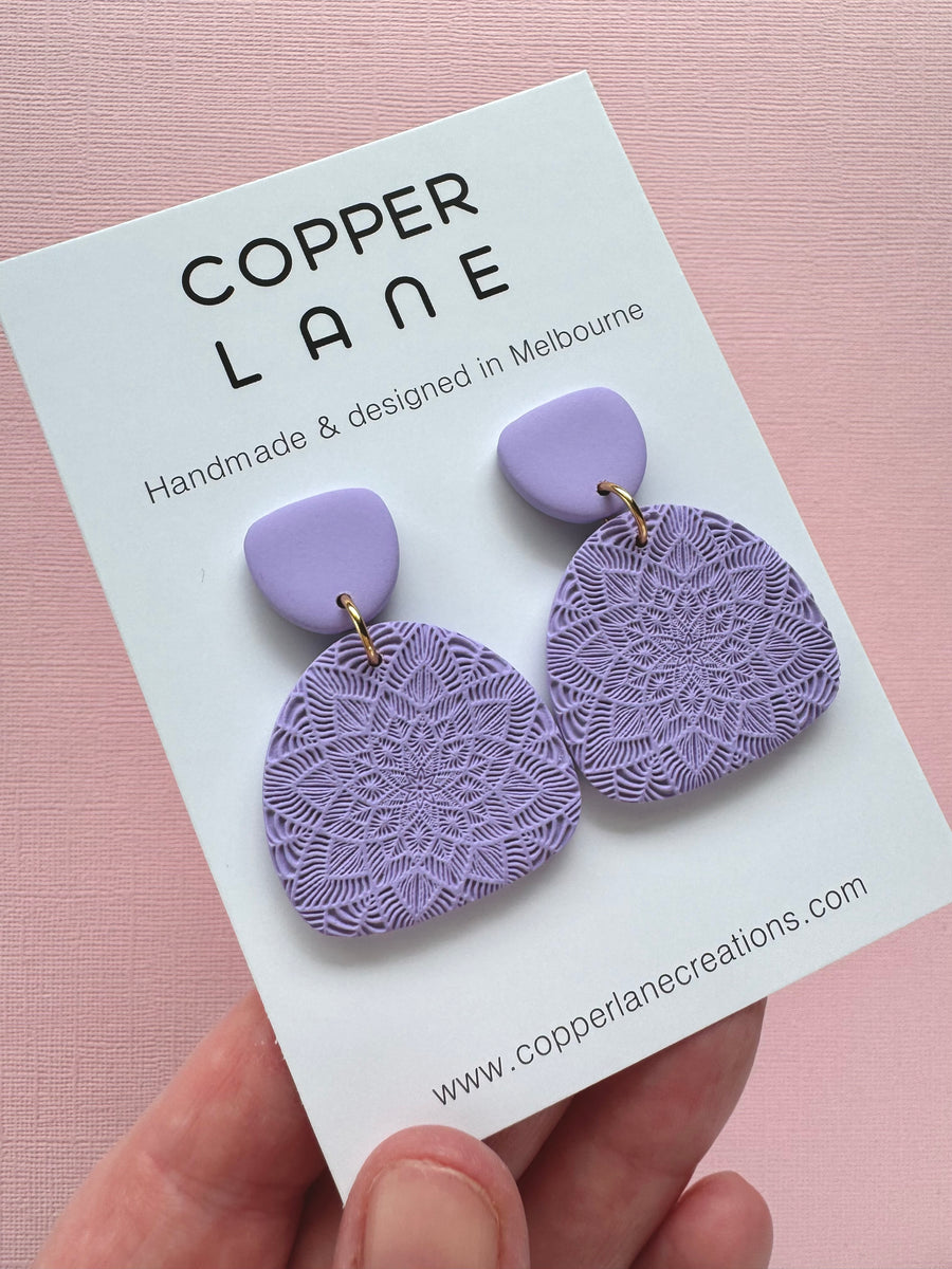 Shield Dangle Earrings - Lavender
