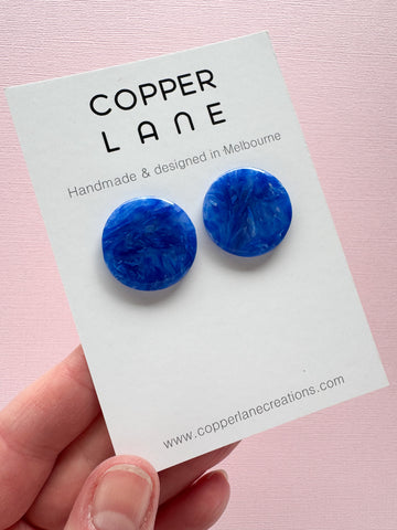 Large Round Stud Earrings - Sapphire Blue