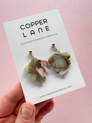 Leaf Dangle Earrings - Forest Green