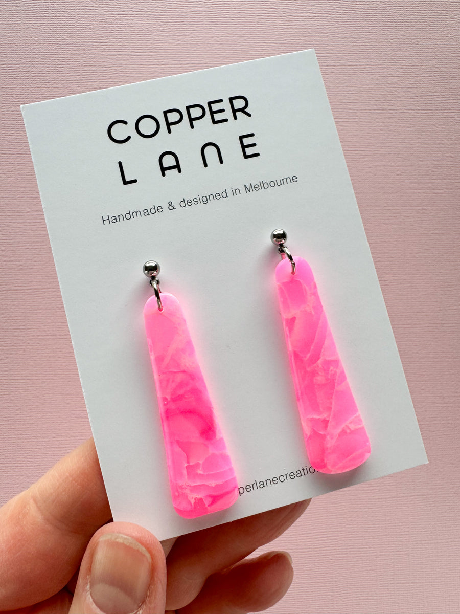 Stix Dangle Earrings - Hot Pink Silver