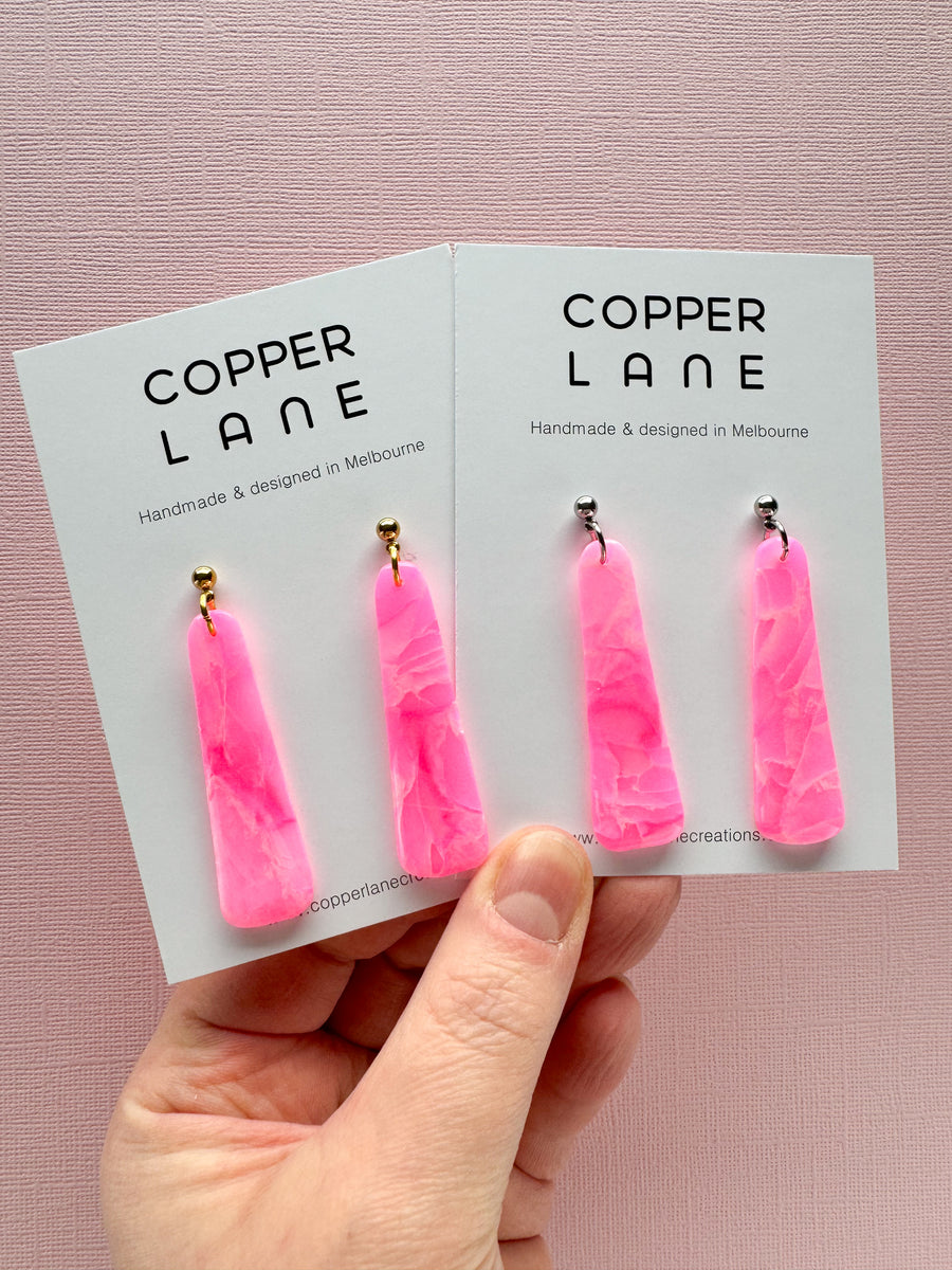 Stix Dangle Earrings - Hot Pink Gold