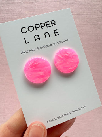 Large Round Stud Earrings - Hot Pink