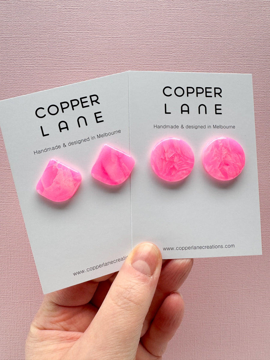 Large Round Stud Earrings - Hot Pink