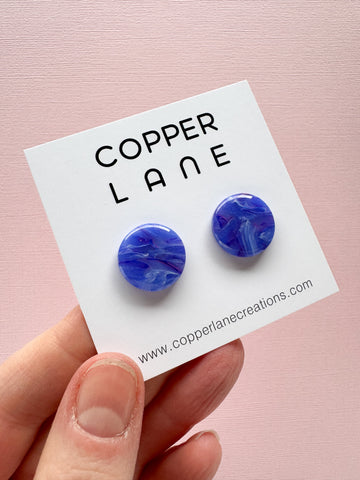 Small Round Stud Earrings - Indigo