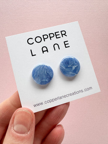 Small Round Stud Earrings - Denim