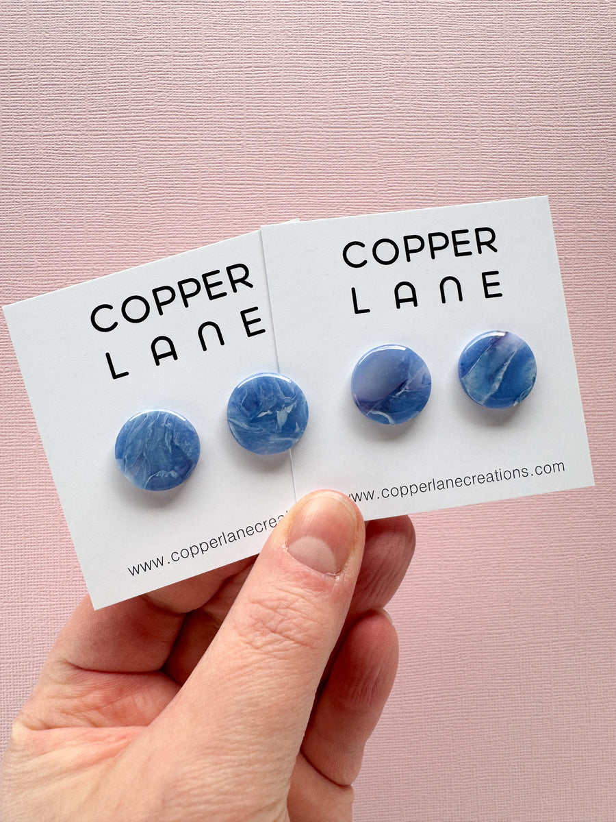 Small Round Stud Earrings - Denim