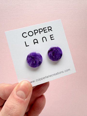 Small Round Stud Earrings - Vineyard Purple