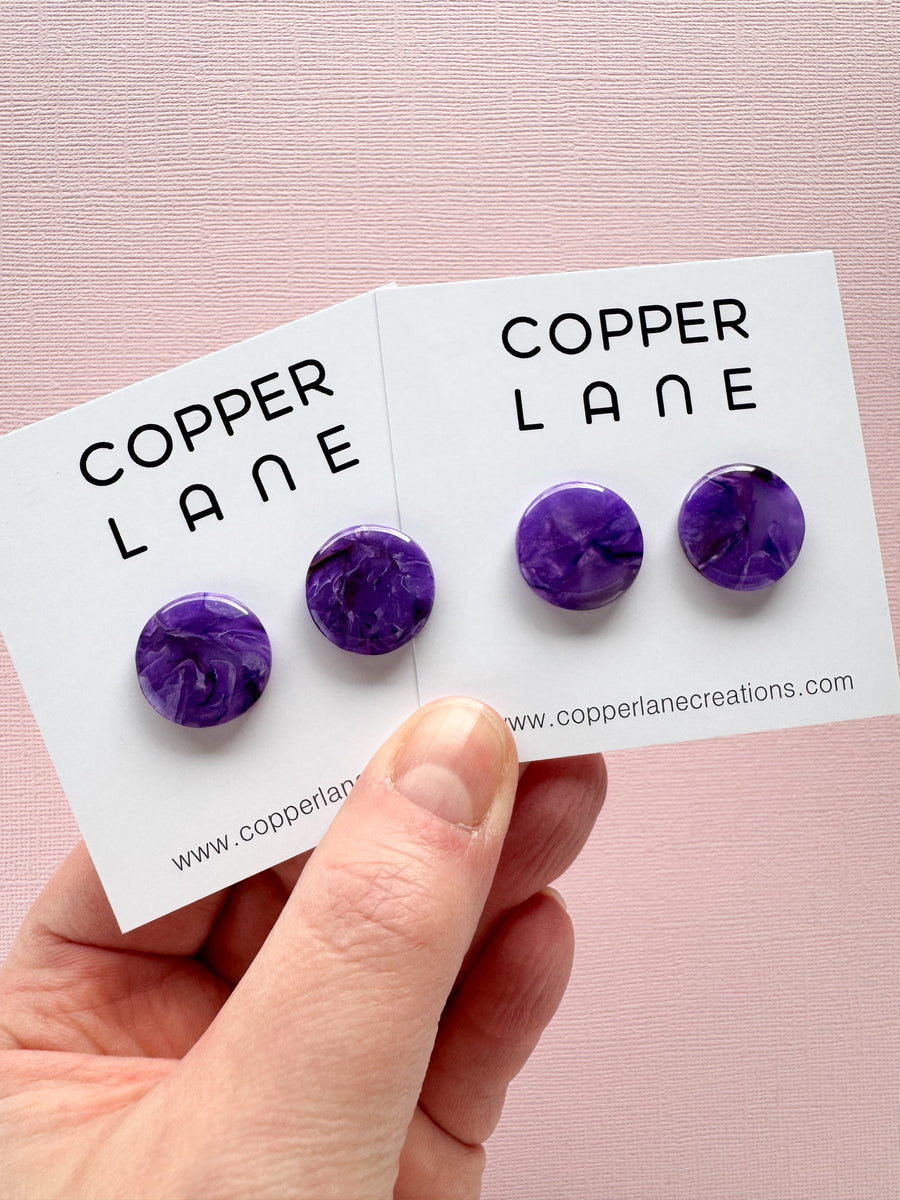 Small Round Stud Earrings - Vineyard Purple