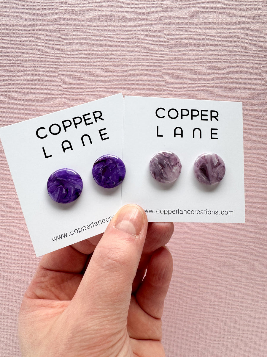 Small Round Stud Earrings - Plum