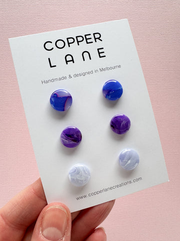 Earring Stud 3 Pack - Purple Cloud