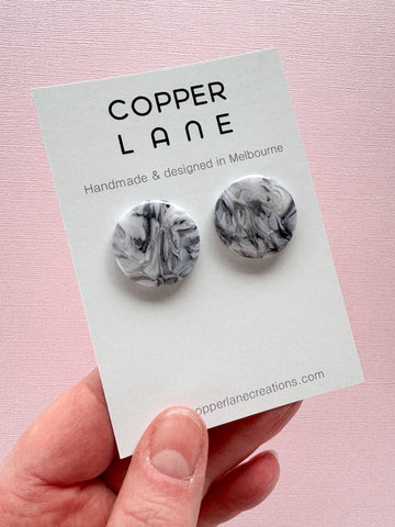 Large Round Stud Earrings - Black & White