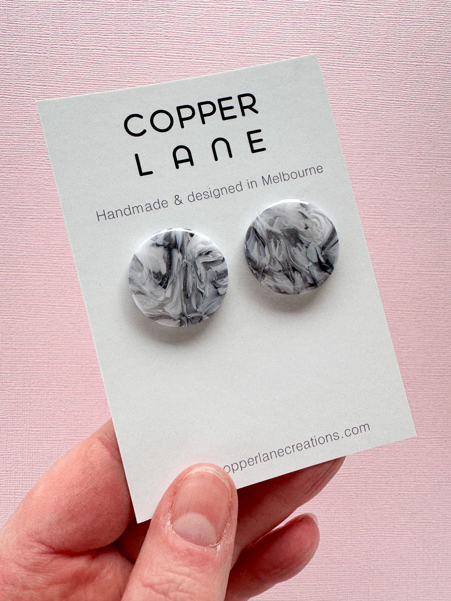 Large Round Stud Earrings - Black & White