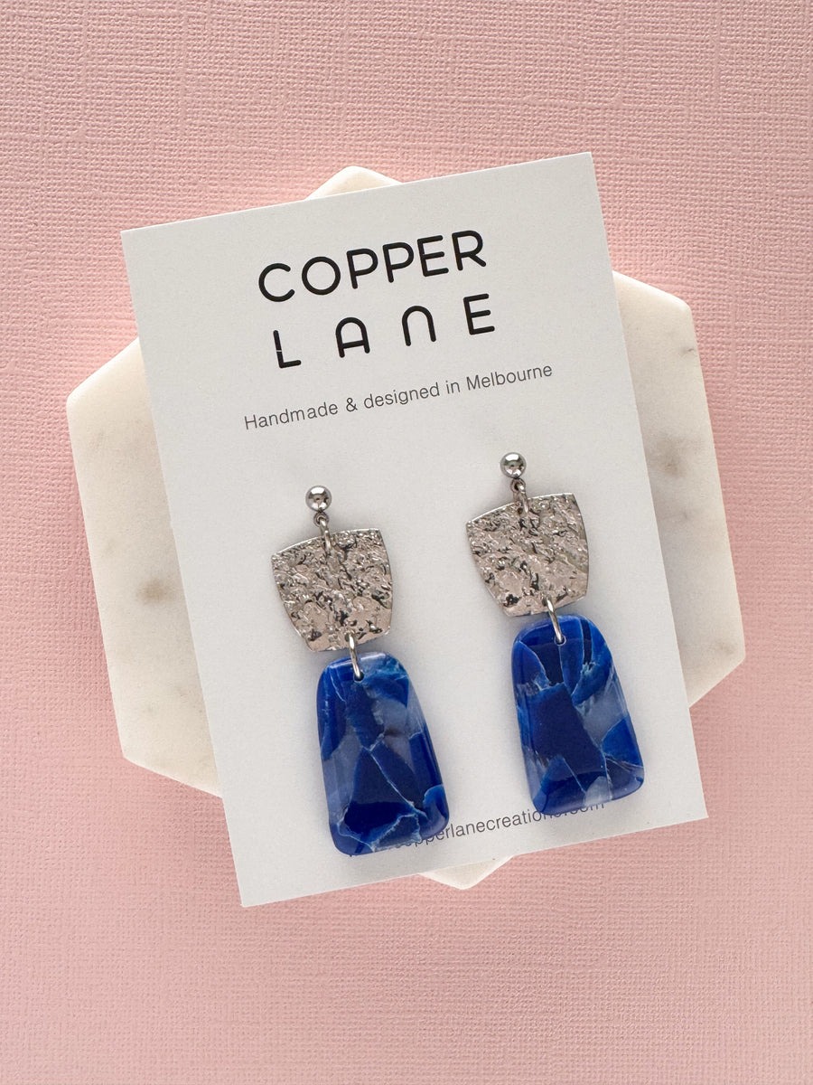 Sophia Dangle Earrings - Sapphire Blue Silver