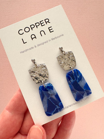 Sophia Dangle Earrings - Sapphire Blue Silver