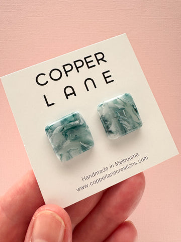 Rounded Square Stud Earrings - Seafoam