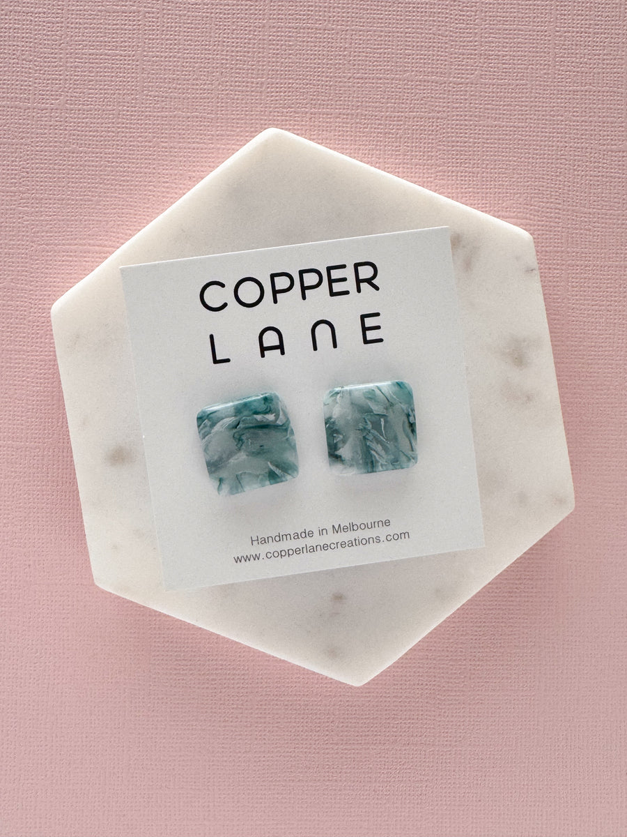 Rounded Square Stud Earrings - Seafoam
