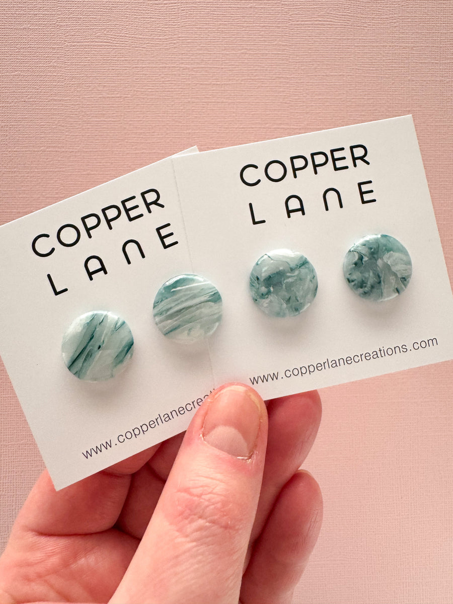 Small Round Stud Earrings - Seafoam