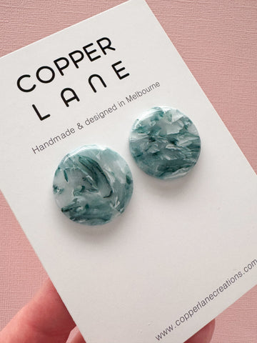 Large Round Stud Earrings - Seafoam