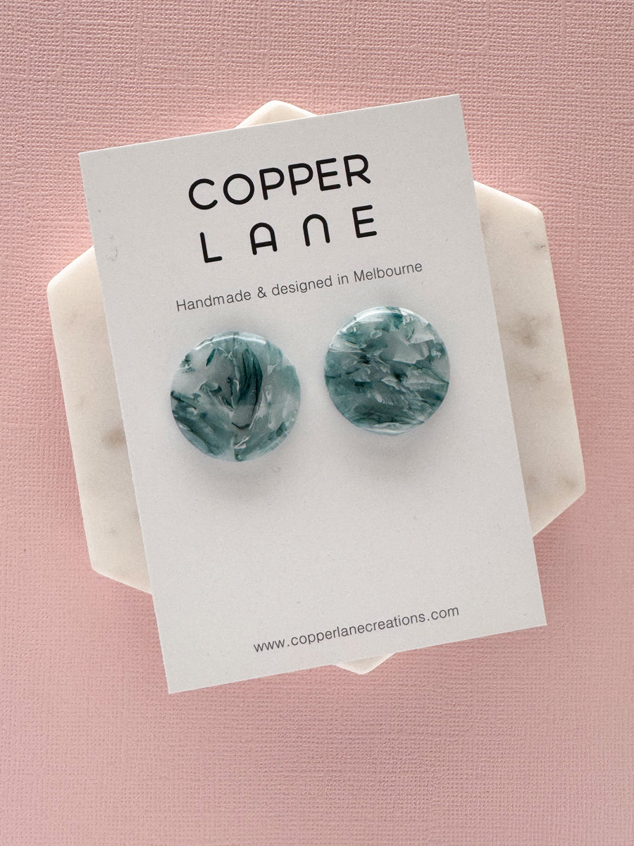 Large Round Stud Earrings - Seafoam