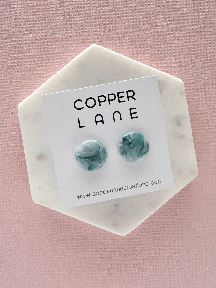 Small Round Stud Earrings - Seafoam
