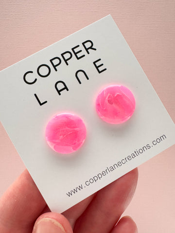 PRE-ORDER Small Round Stud Earrings - Hot Pink