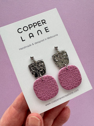 Maisie Dangle Earrings - Dusty Pink Silver