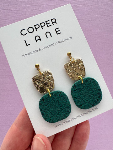 Maisie Dangle Earrings - Forest Green Gold