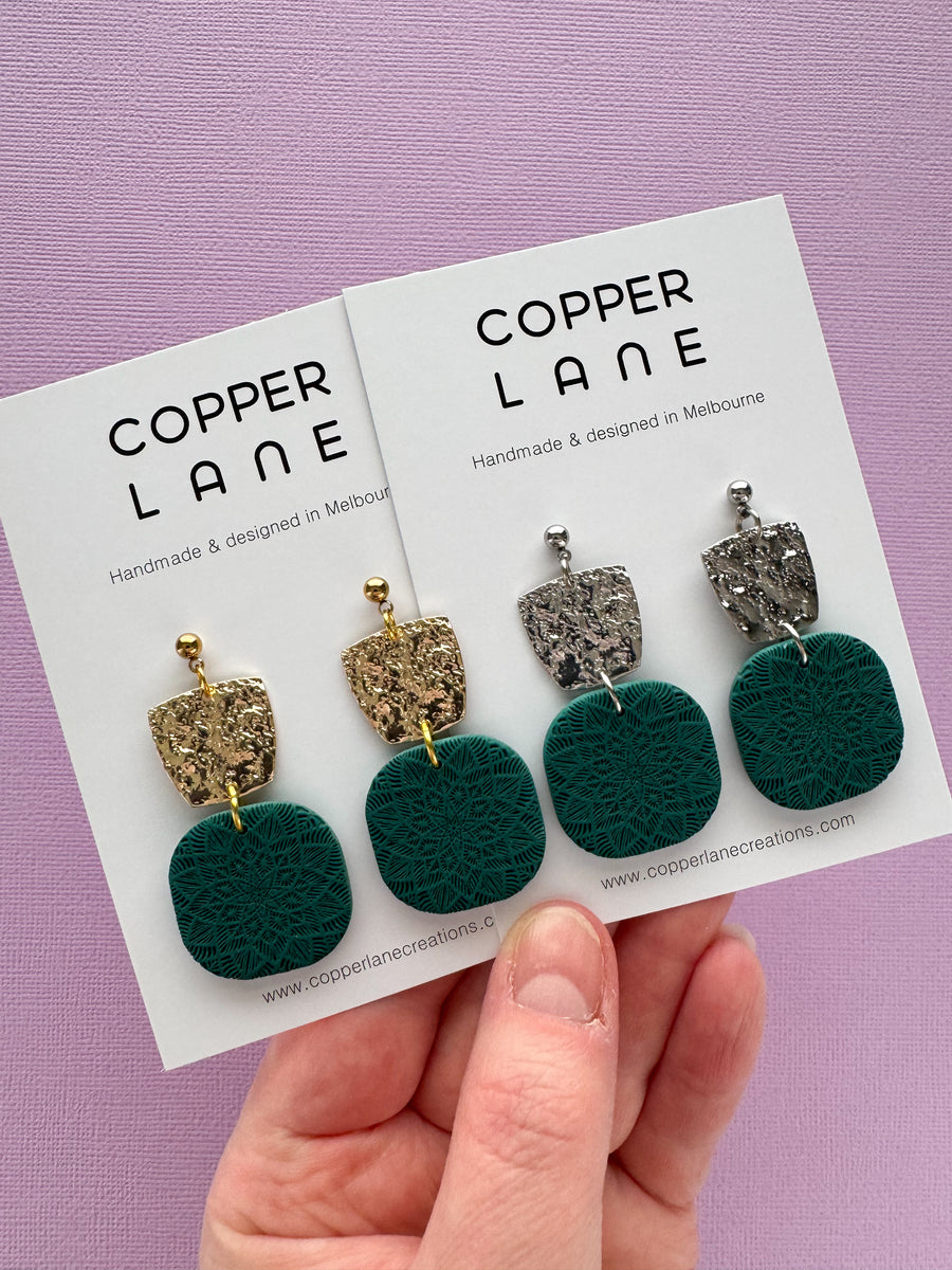 Maisie Dangle Earrings - Forest Green Silver
