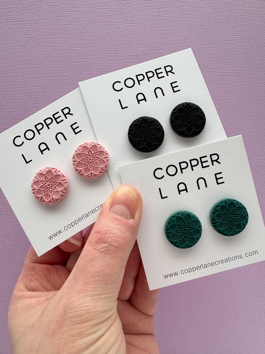 Small Round Stud Earrings - Bloom Forest Green