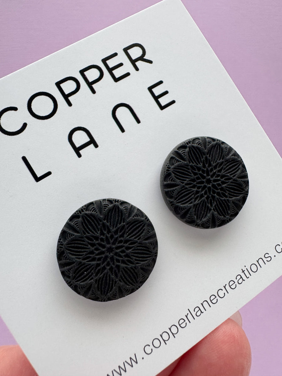 Small Round Stud Earrings - Bloom Black