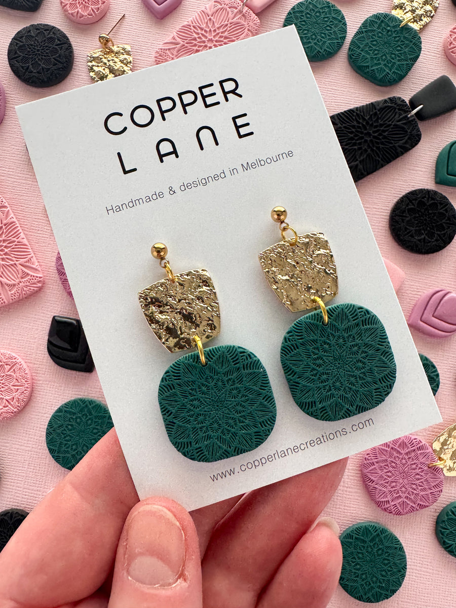 Maisie Dangle Earrings - Forest Green Gold