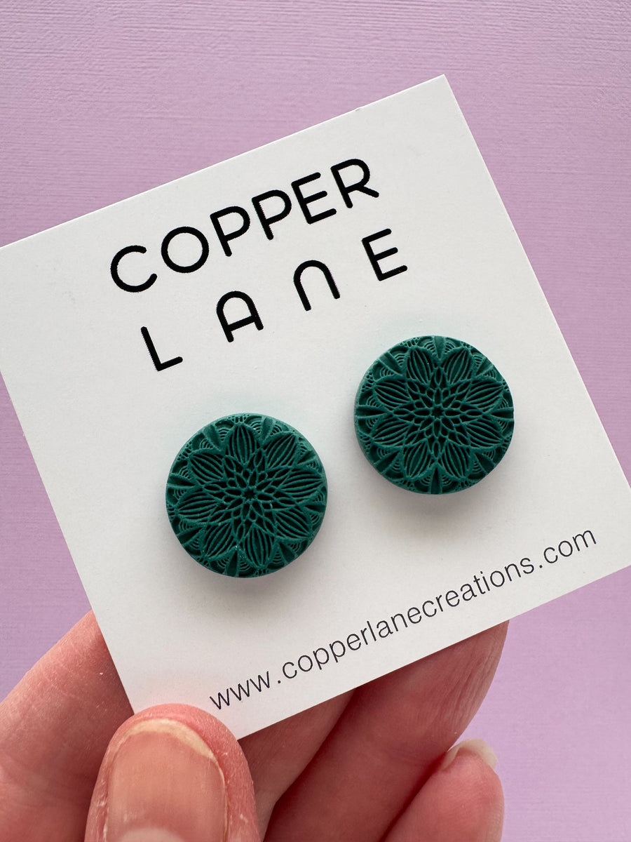 Small Round Stud Earrings - Bloom Forest Green