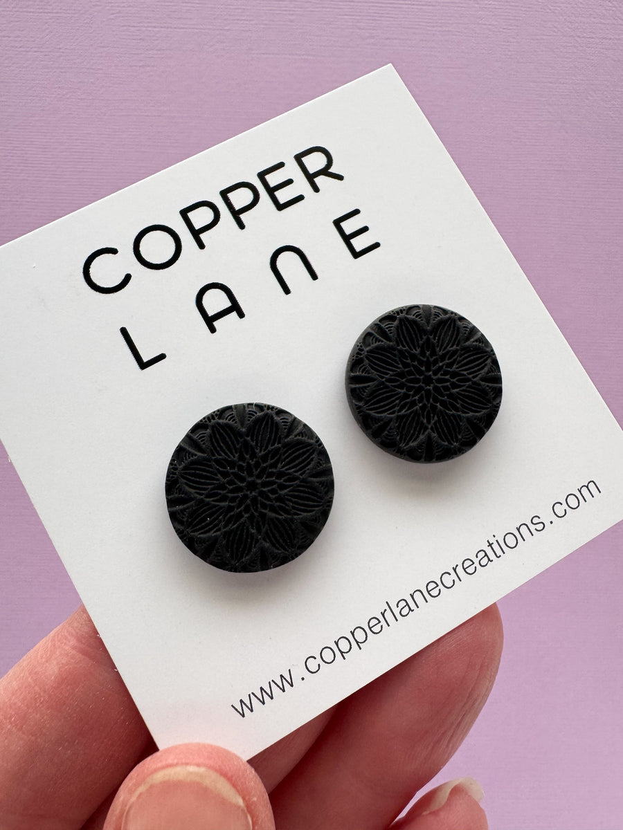 Small Round Stud Earrings - Bloom Black